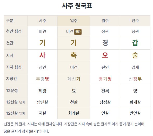 사주 원국표